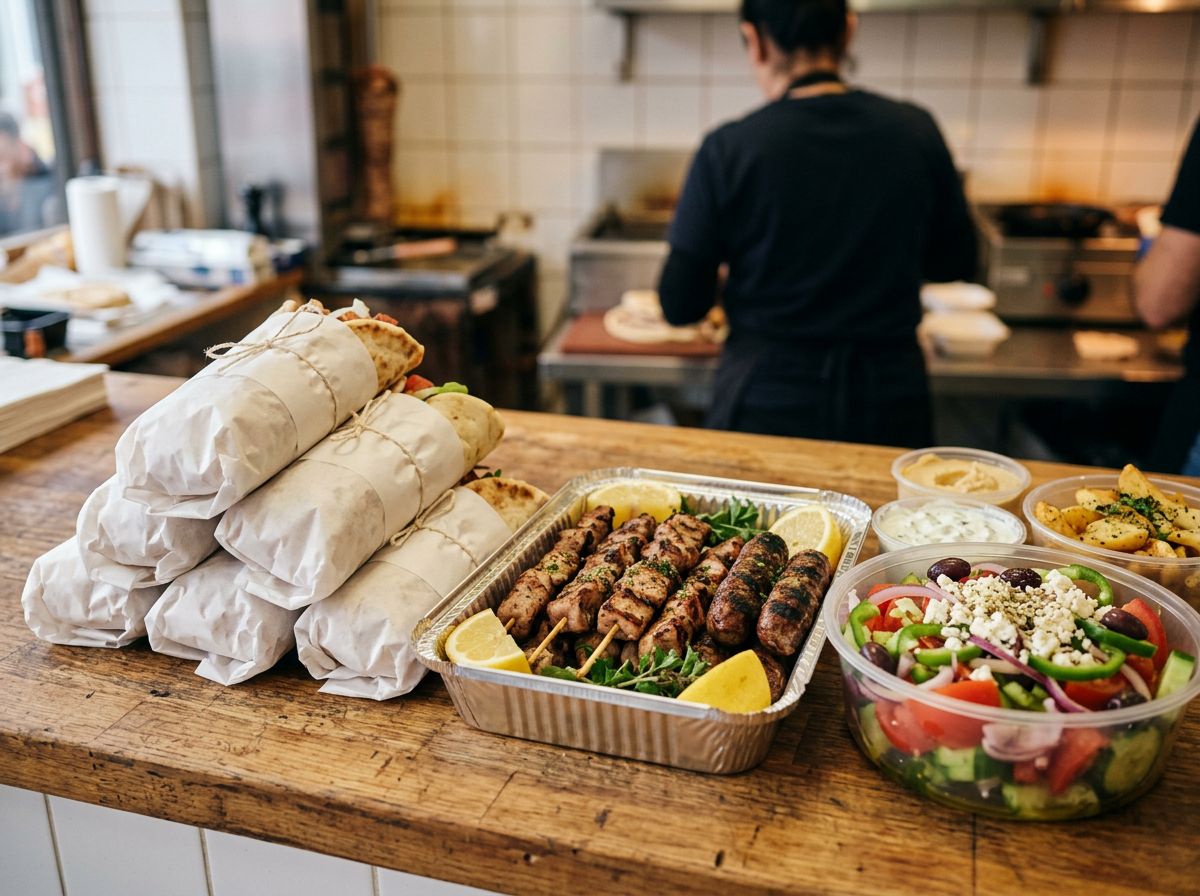 Takeaway souvlaki pittas and grill portions ready for pickup (stand-in photo)